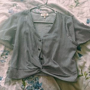 Striped button up knot top (crop top)